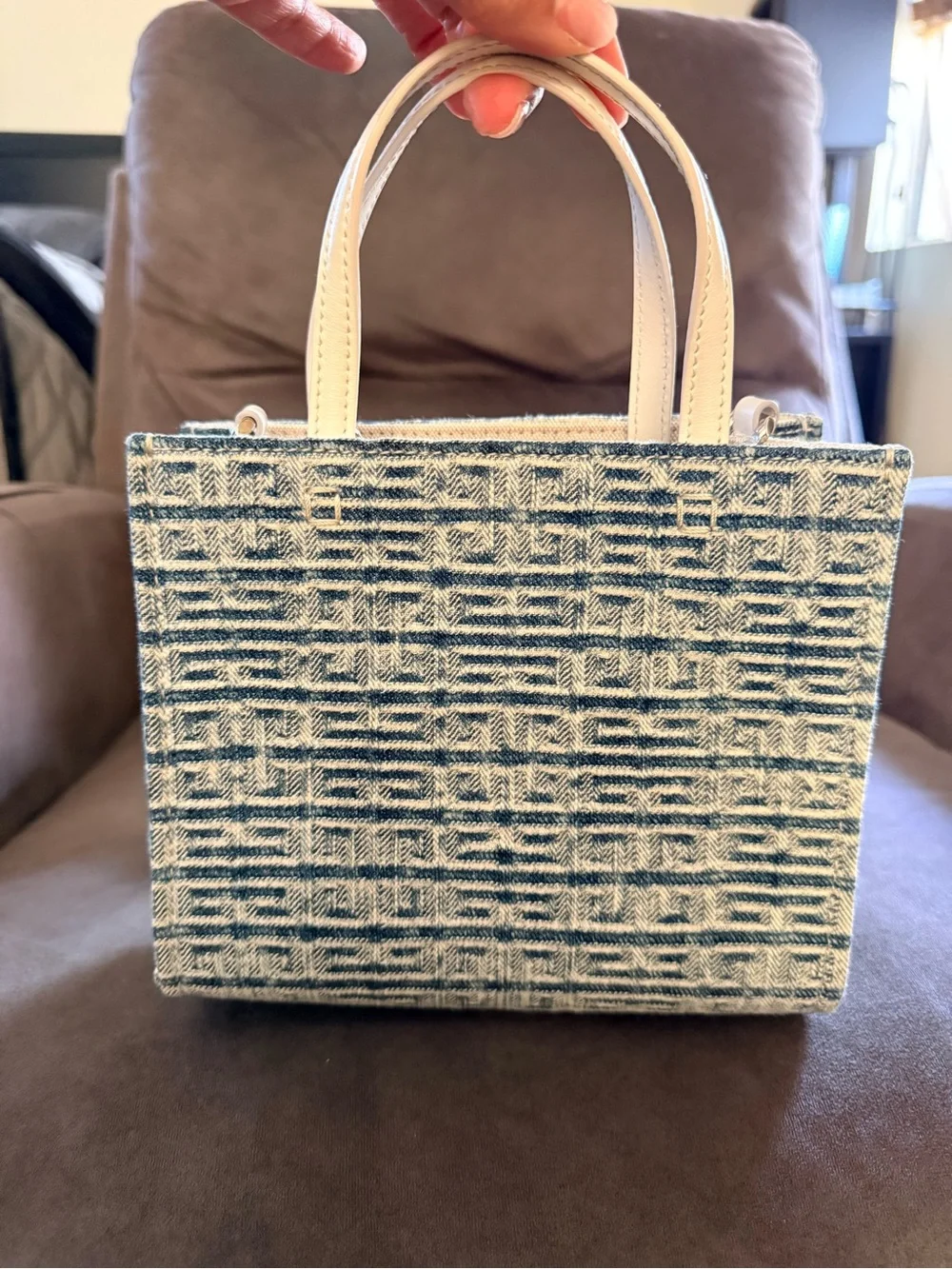 Givenchy Blue Denim Tote with Cream Leather Handles & Strap